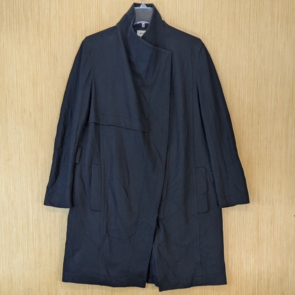 Helmut Lang Women's Sonar 100% Wool Asymmetrical Trench Coat Size M Black